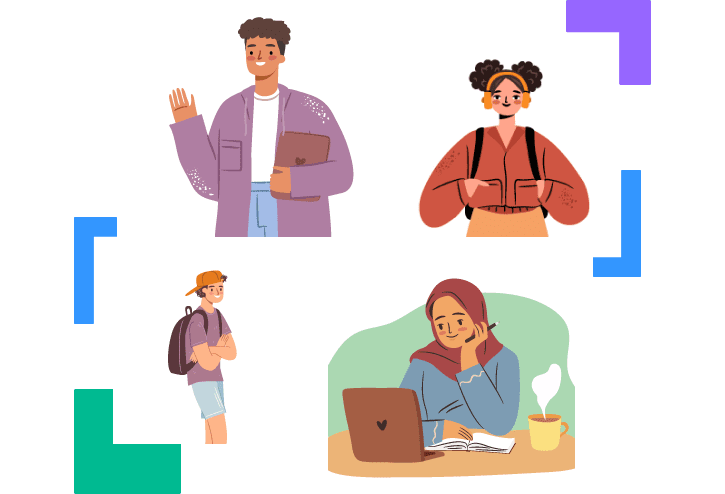 Collage of students in a vector illustration style